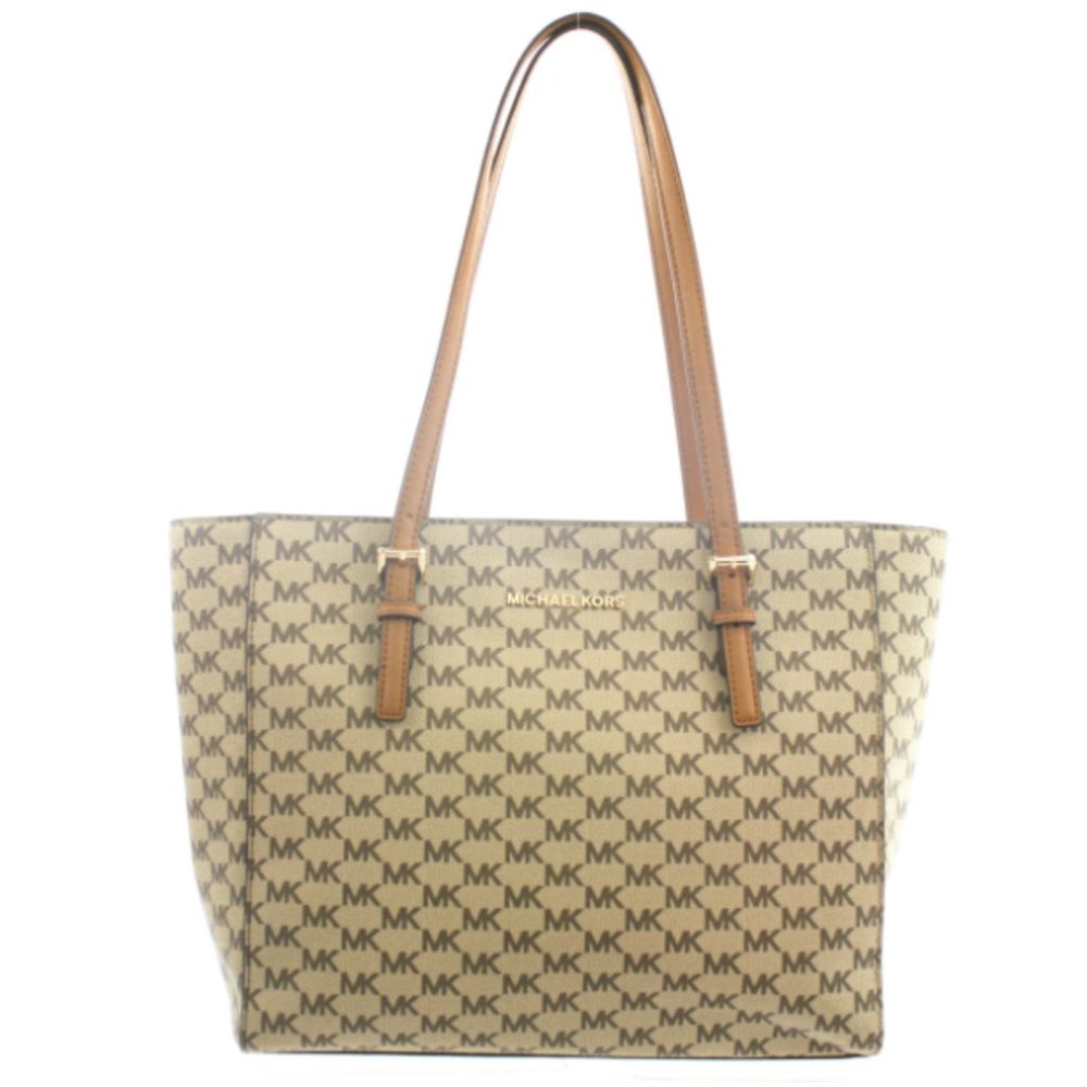 MICHAEL KORS BEIGE SIGNATURE LOGO SHOULDER TOTE BAG NEW